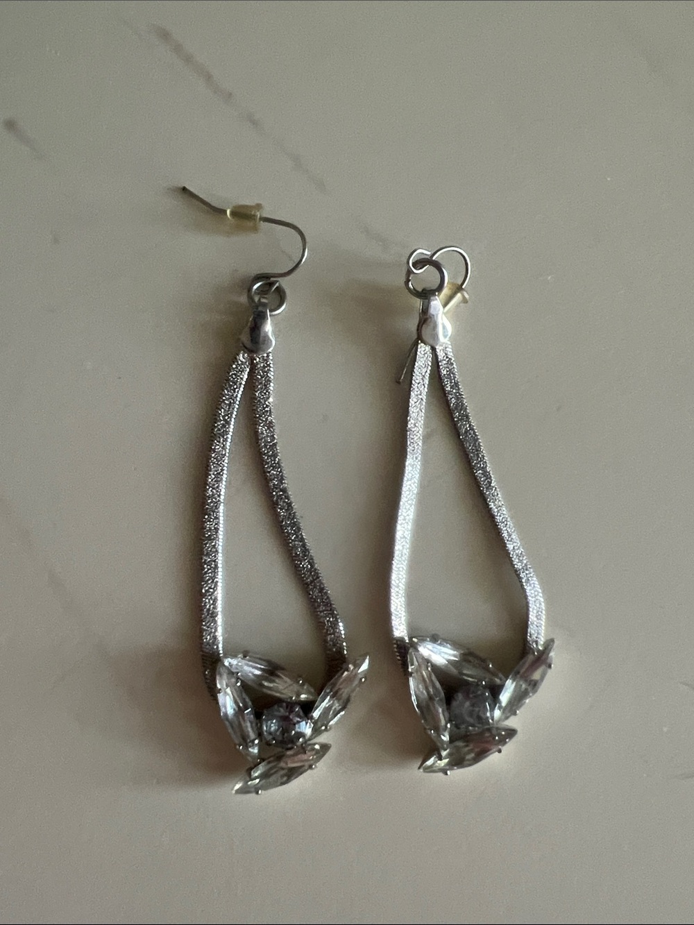 Silver Crystal Teardrop Dangle Earrings - Women Jewelry